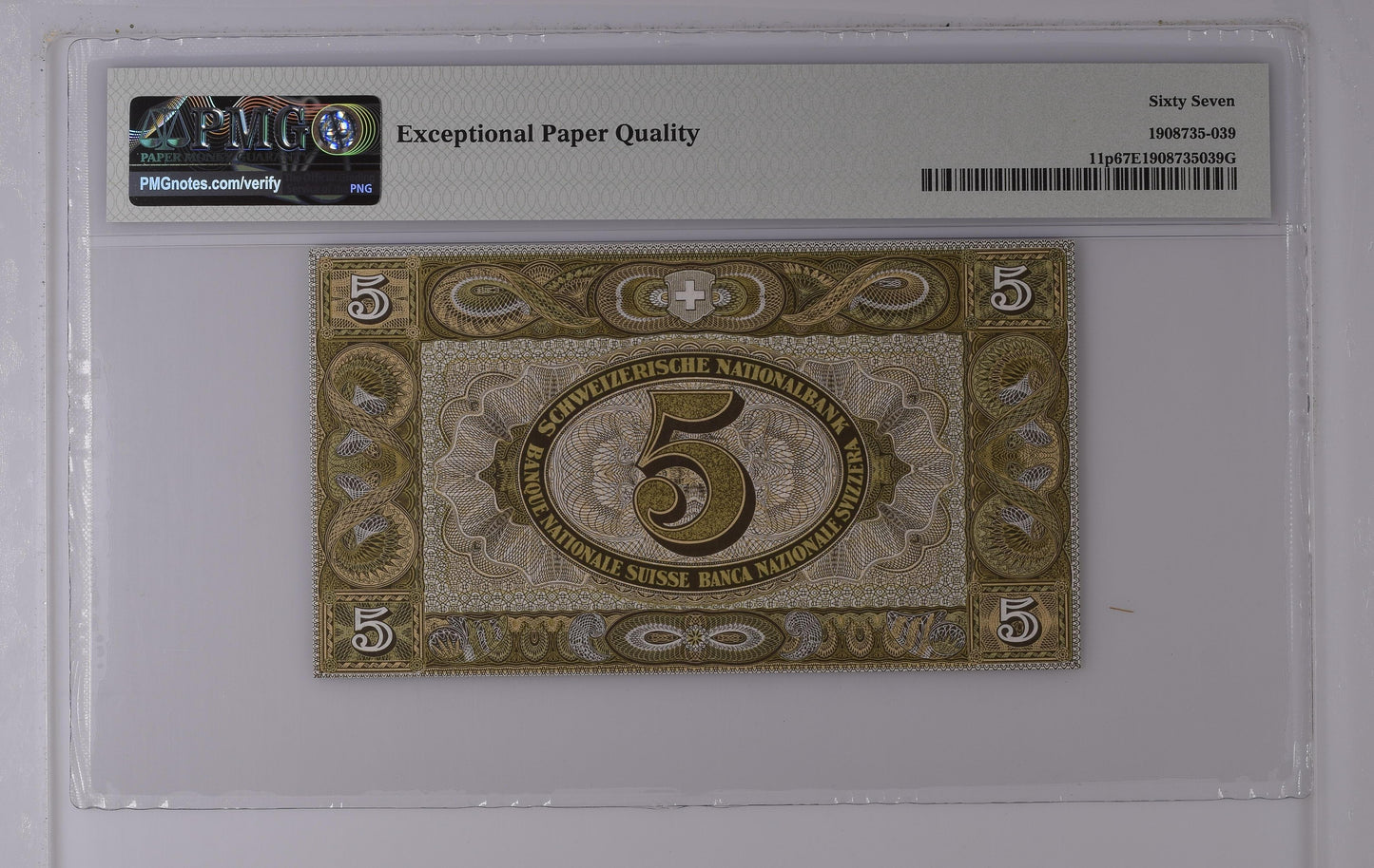 SWITZERLAND 5 Franken 1952 Pick 11 p PMG 67 EPQ