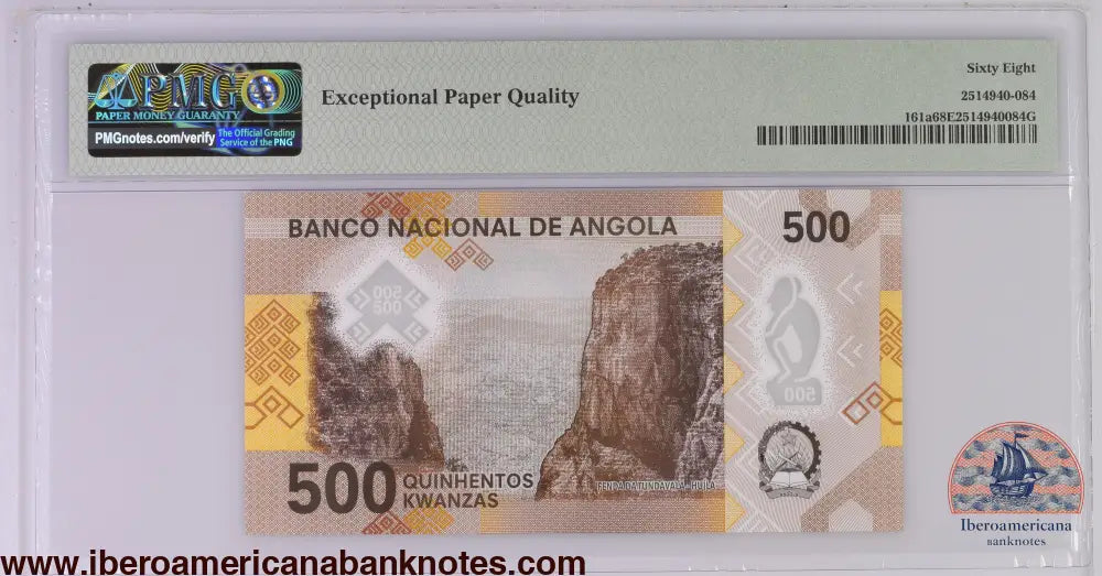 Angola 2020 P-161a PMG Superb Gem UNC 68 EPQ 500 Kwanzas