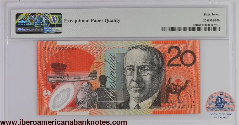 Australia 2008 P-59f PMG Superb Gem UNC 67 EPQ 20 Dollars