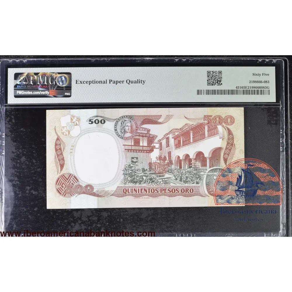 Colombia 12.10.1990 P-431 PMG Gem UNC 65 EPQ 500 Pesos Oro