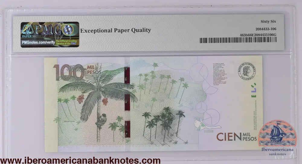 Colombia 2015 (ND 2021) P-463b PMG Gem UNC 66 EPQ 100,000 Pesos