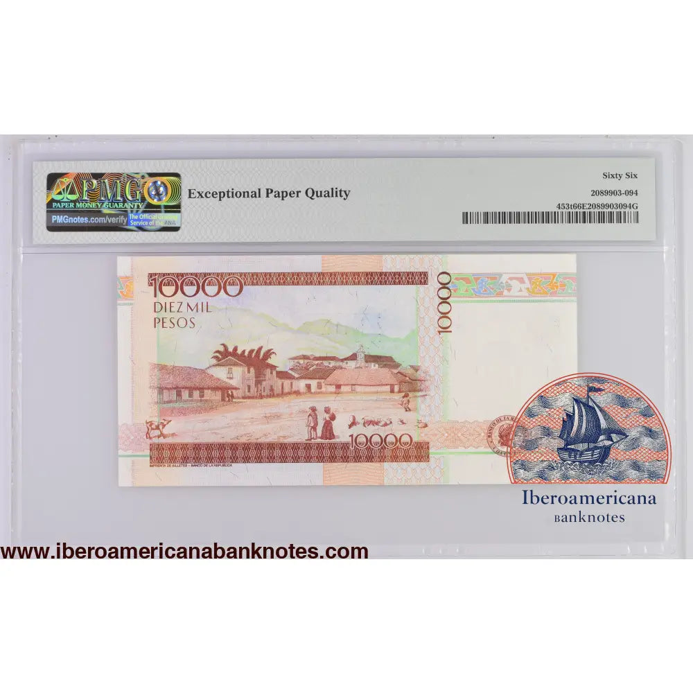 Colombia 3.8.2014 P-453t PMG Gem UNC 66 EPQ 10,000 Pesos