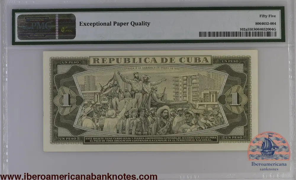 Cuba 1967 P-102a PMG About UNC 55 EPQ 1 Peso