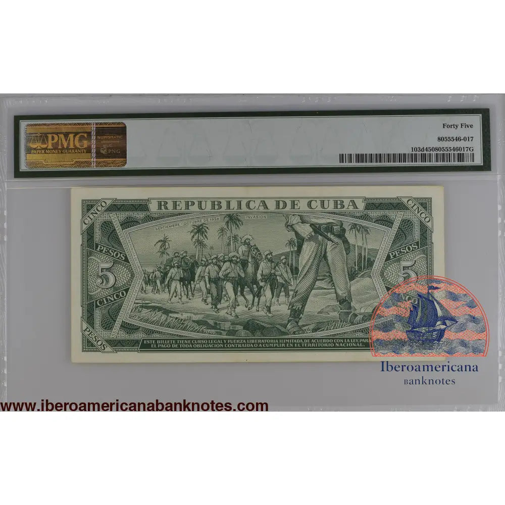 Cuba 1990 P-103d PMG Choice Extremely Fine 45 5 Pesos