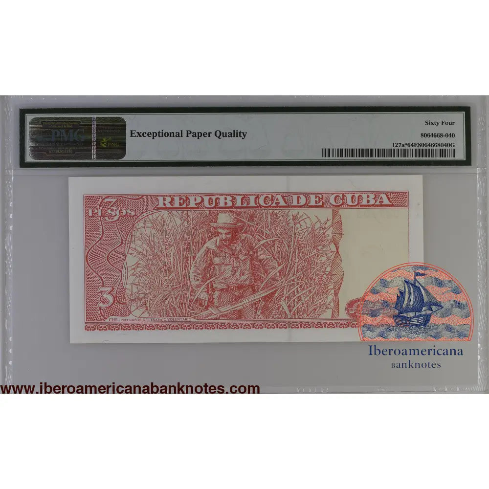 Cuba 2004 P-127a* PMG Choice UNC 64 EPQ 3 Pesos (Replacement) commemorative TOP POP