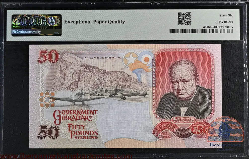 Gibraltar. 50 Pounds 2006 Elizabeth II P-34a Prefix AA PMG 66 EPQ