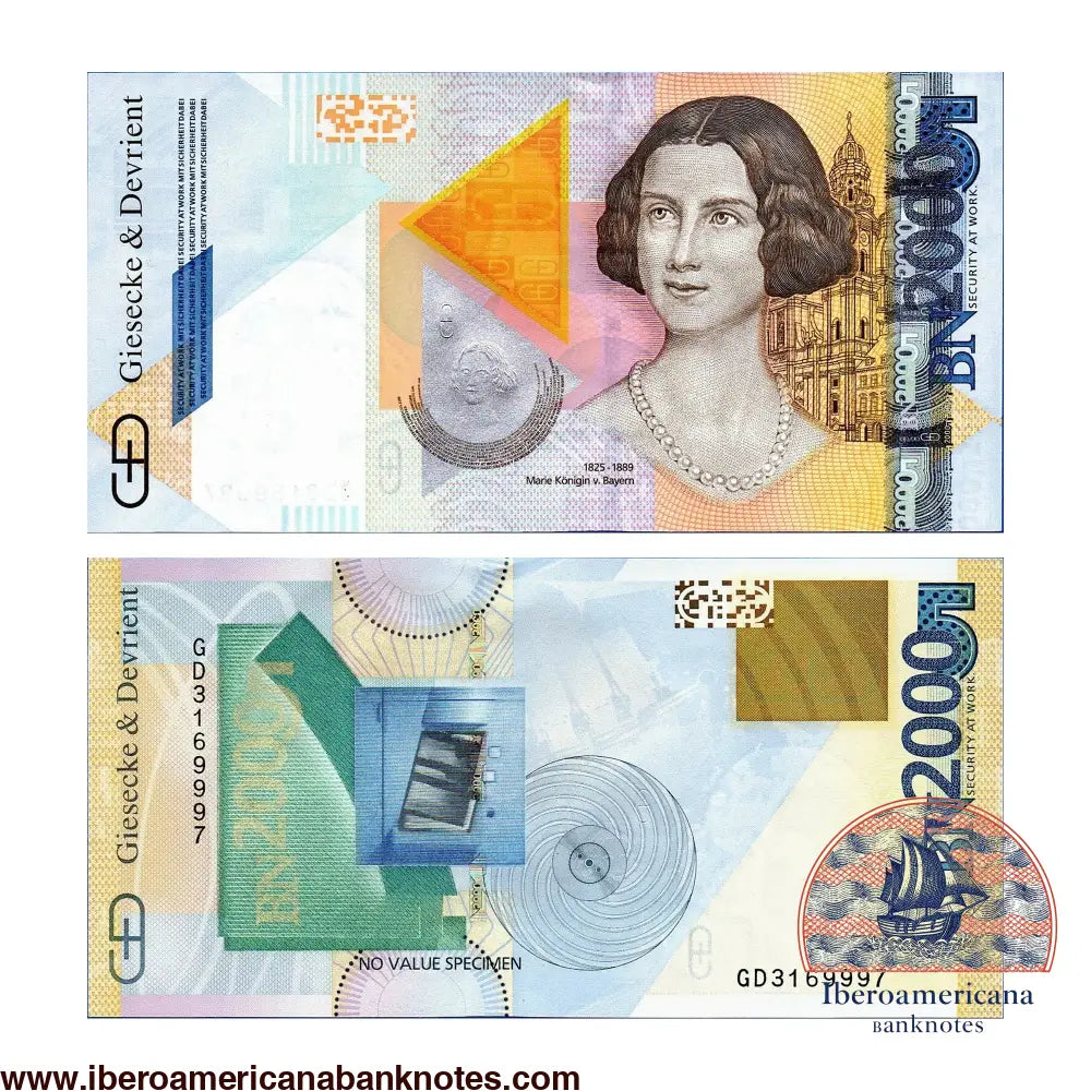 Giesecke & Devrien Germany Test banknote Marie Königin Von Bayern 2005 UNC