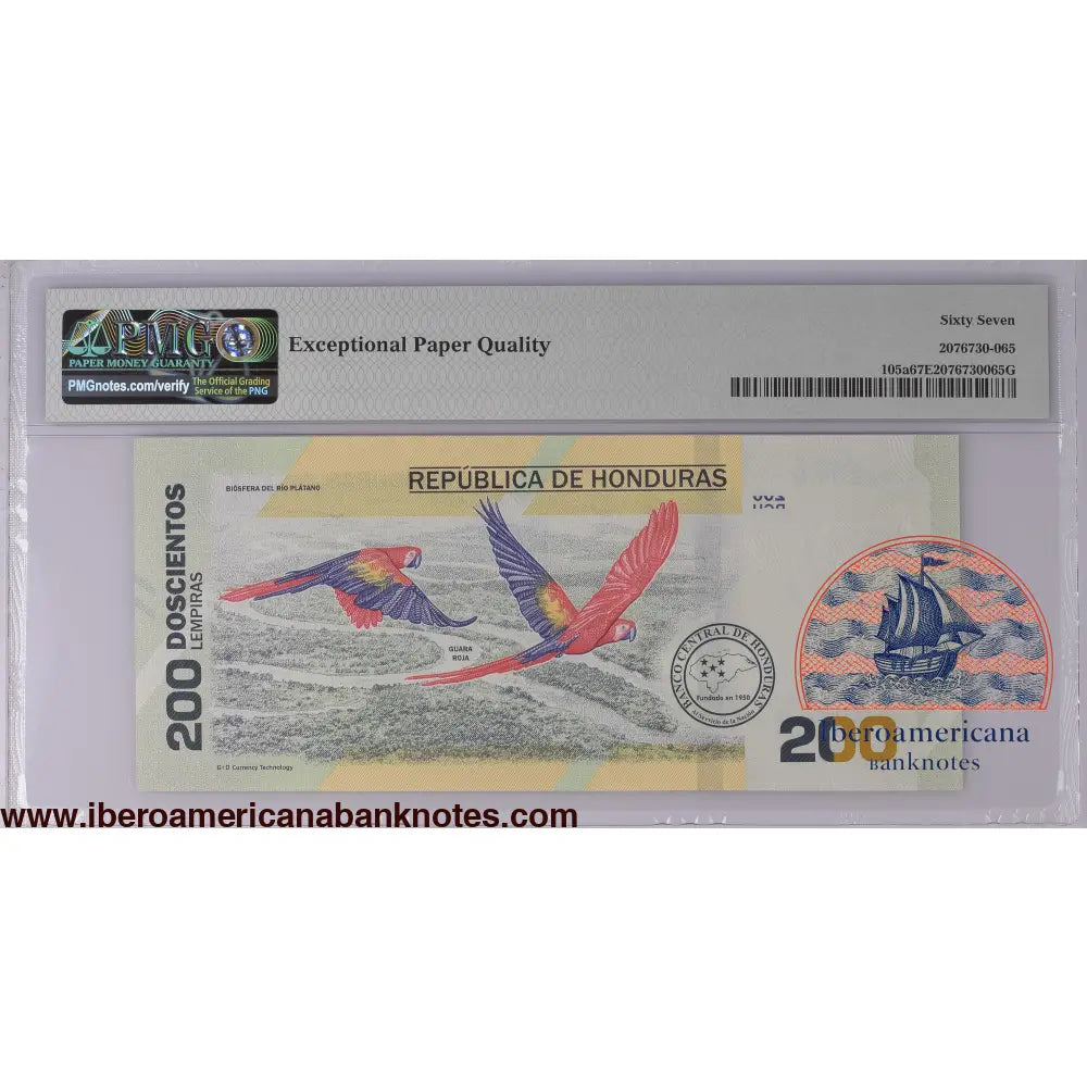 Honduras 2019 P-105a PMG Superb Gem UNC 67 EPQ 200 Lempiras