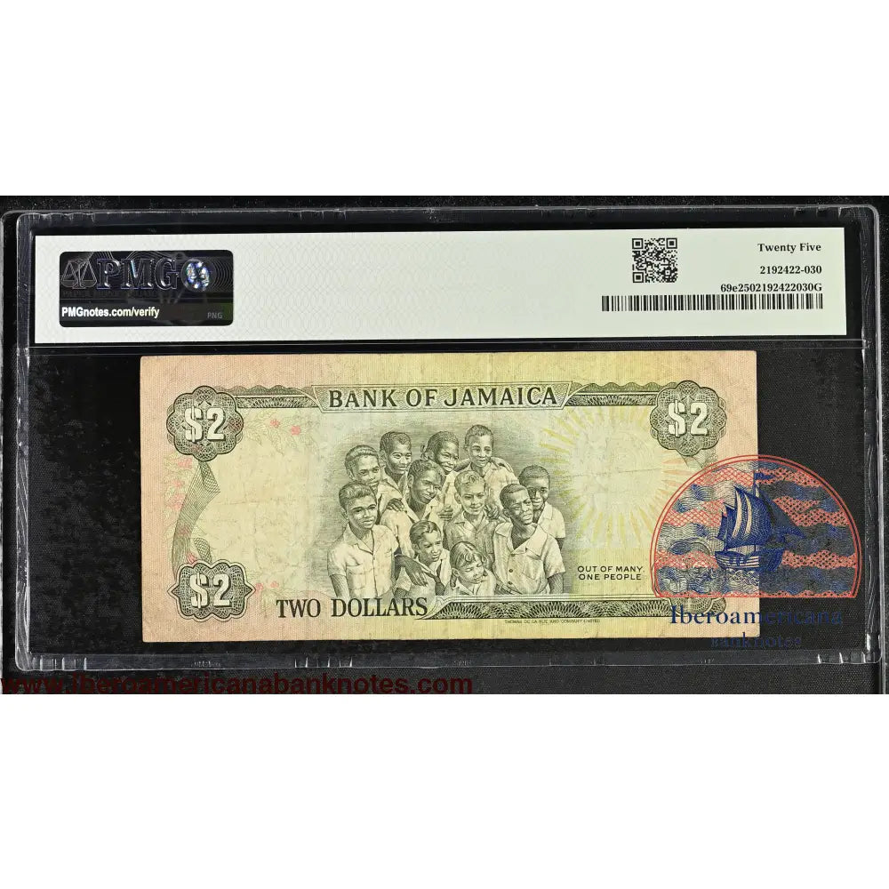 Jamaica 2 dollars 1993 P69e PMG 25
