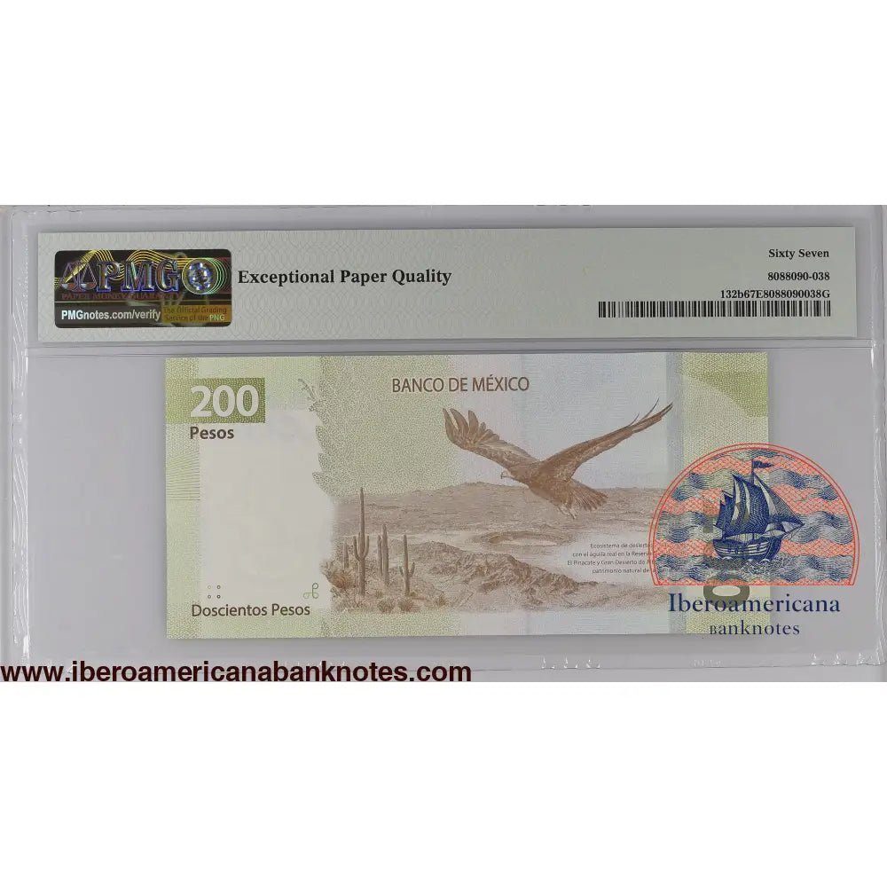 Mexico 30.1.2019 P-132b PMG Superb Gem UNC 67 EPQ 200 Pesos