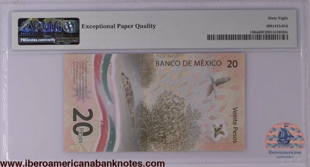 Mexico 6.1.2021 P-136a PMG Superb Gem UNC 68 EPQ 20 Pesos