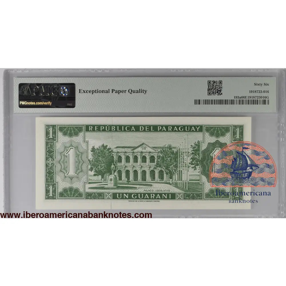 Paraguay 1 Guarani 1952 (1963) P 193a Prefix: A Grade 66 EPQ