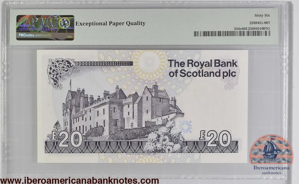 Scotland 20 Pounds 2010-12 LOW SERIAL NUMBER 513 P-354e PMG 66 EPQ