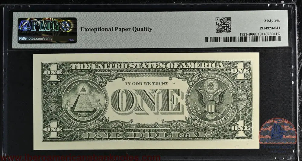 United States of America. 1 Dollar 1995 Fr# 1923-B WEB Note PMG 66 EPQ
