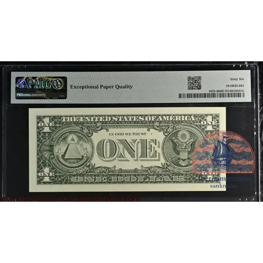 United States of America. 1 Dollar 1995 Fr# 1923-B WEB Note PMG 66 EPQ
