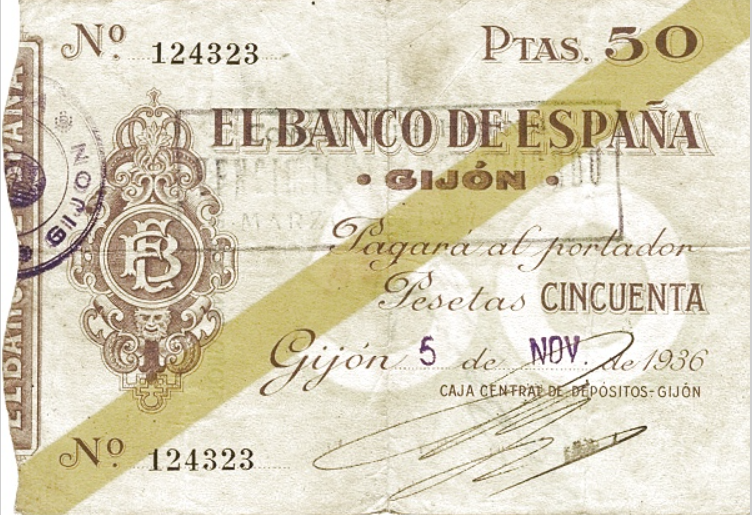 Billete de 50 Pesetas - Banco de España, Sucursal de Gijón (5 de noviembre de 1936)
