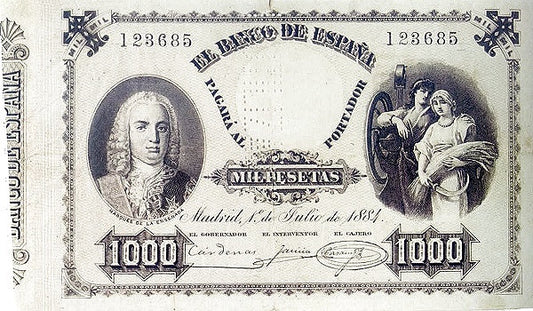 Billete 1000 Pesetas 1884 Marqués de la Ensenada Mujeres Alegóricas Pick-33 – Lo Compro ahora: Tasación Gratuita y Envío Pagado