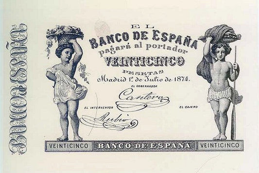 Billete 25 Pesetas 1874 Pick-1 Banco de España Original – Compro Hoy al Mejor Precio del Mercado