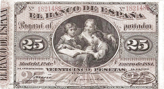 Billete 25 Pesetas 1884 Pick-24 Banco de España – Compro al Mejor Precio 2025: Tasación Gratis