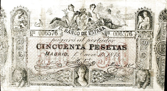 Billete 50 Pesetas 1875 Pick-7 Banco de España – Compro al Mejor Precio 2025: Tasación Gratis