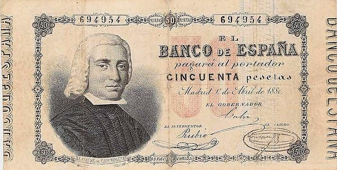 Anverso del billete de 50 pesetas del Banco de España del 1 de abril de 1880, Campomanes
