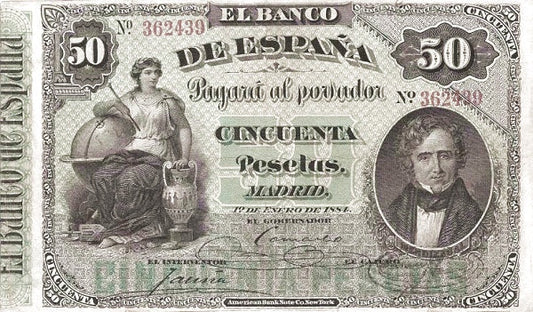 Billete 50 Pesetas 1884 Pick-25 Banco de España – Compro al Mejor Precio 2025: Tasación Gratis