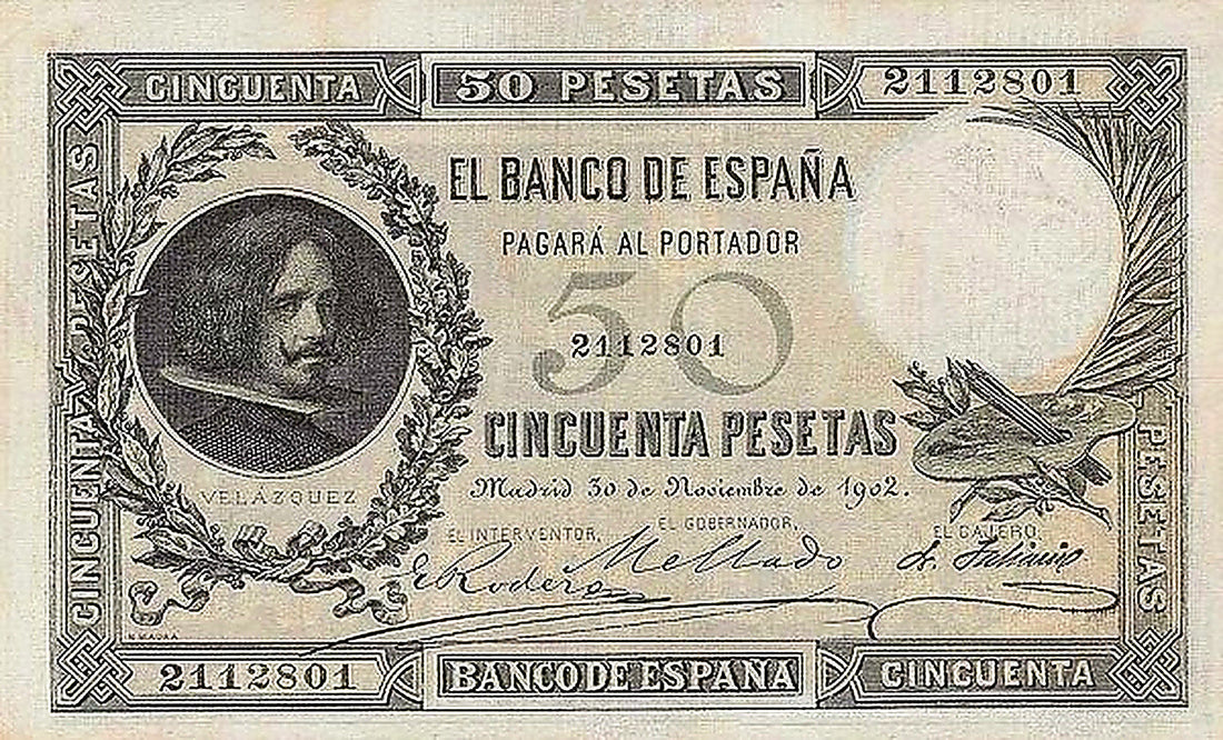 Anverso del billete de 50 pesetas del Banco de España del 30 de noviembre de 1902, Velázquez