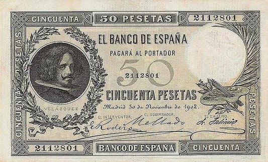 Anverso del billete de 50 pesetas del Banco de España del 30 de noviembre de 1902, Velázquez
