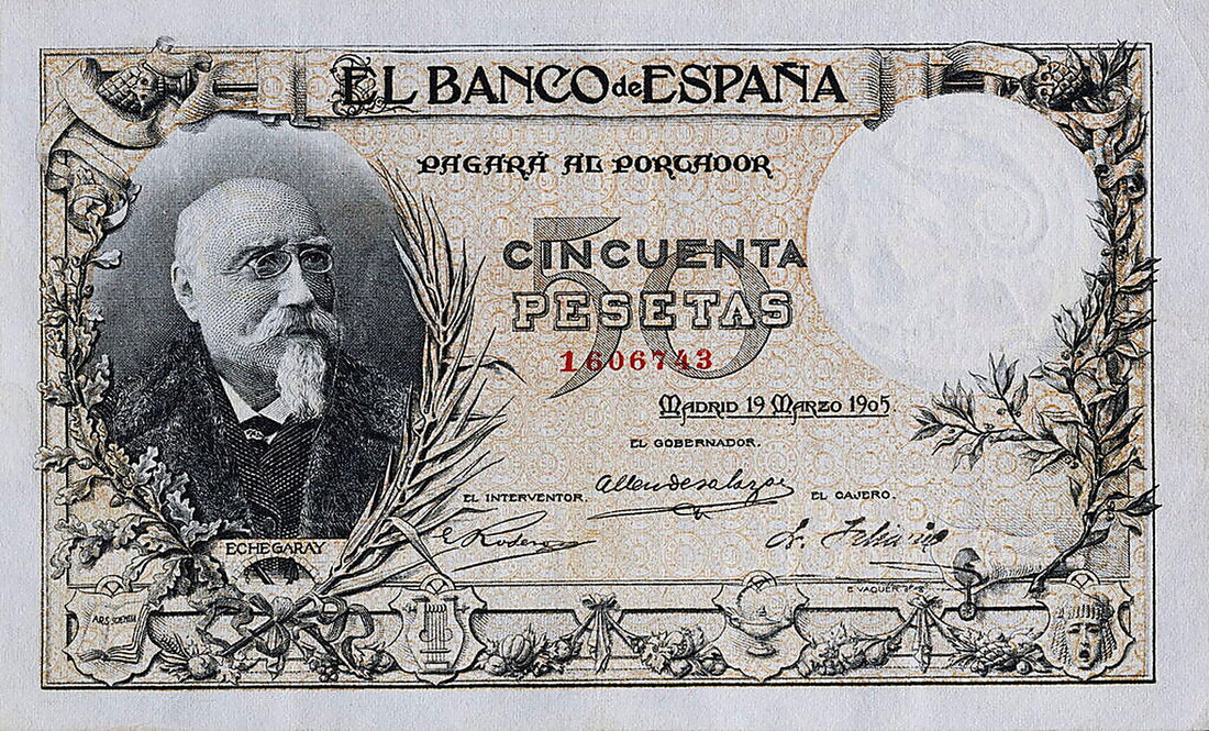 Anverso del billete de 50 pesetas del Banco de España del 19 de marzo de 1905, Echegaray