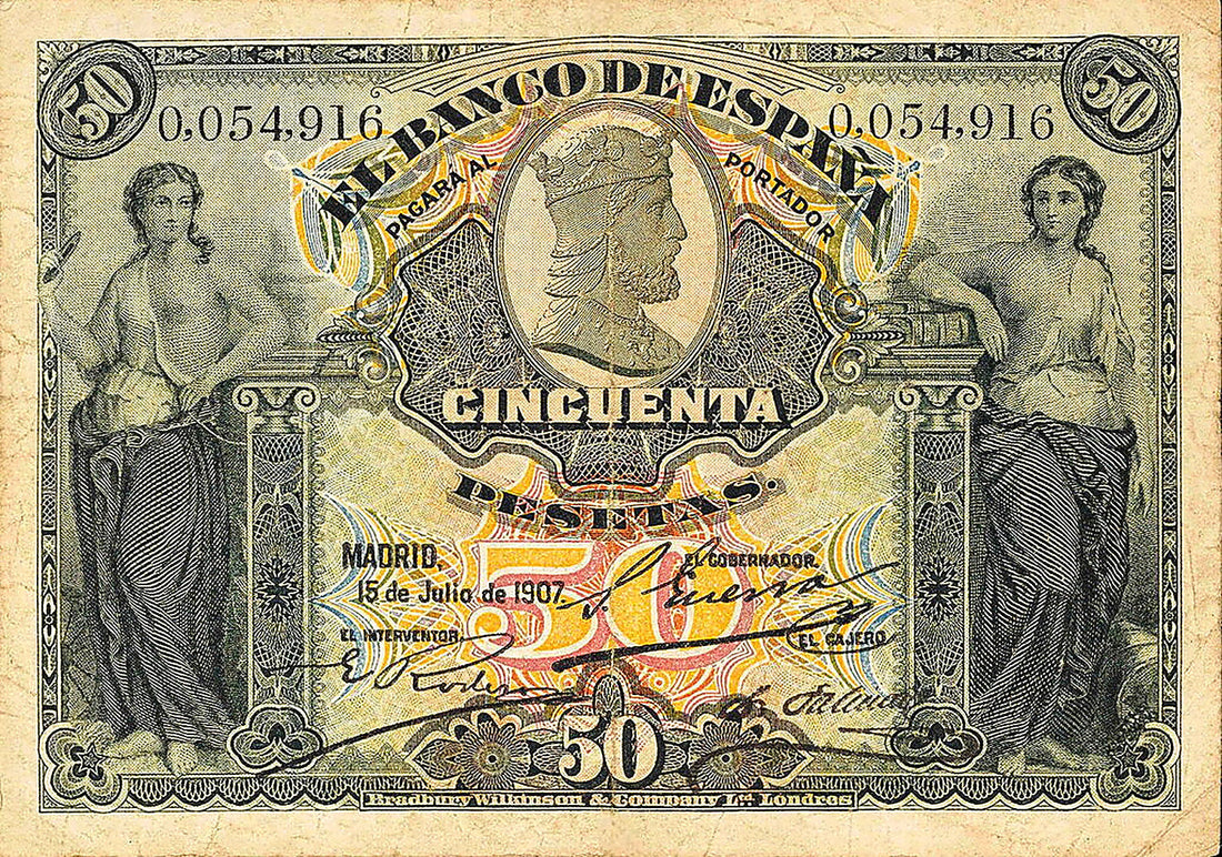 Anverso del billete de 50 pesetas del Banco de España del 15 de julio de 1907, Burgos