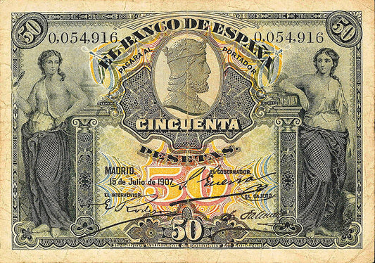 Anverso del billete de 50 pesetas del Banco de España del 15 de julio de 1907, Burgos