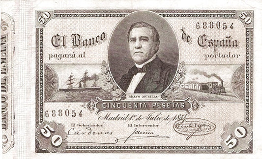 Billete 50 Pesetas 1884 Bravo Murillo Pick-30 – Lo Compro en 2025: Tasación Gratuita y Envío Pagado