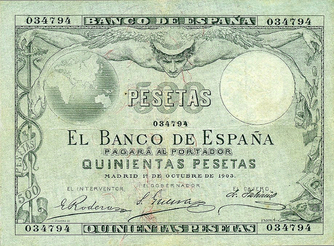 Anverso del billete de 500 pesetas del Banco de España de 1903, Mercurio