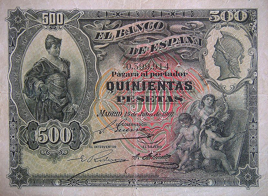 Anverso del billete de 500 pesetas del Banco de España del 15 de julio de 1907, el Alcázar de Segovia