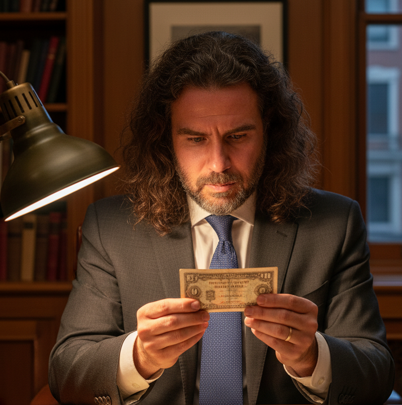 Fran, de Iberoamericana Banknotes, examinando con luz un billete antiguo antes de tasar una colección de Pesoz