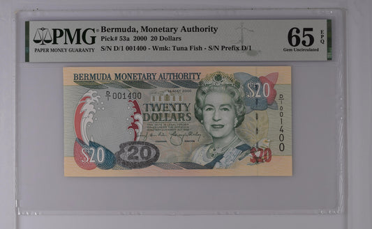 Bermuda 20 Dollars 2000 Pick 53a PMG 65 EPQ