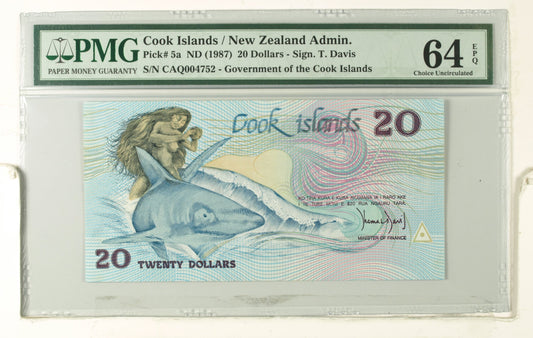 COOK ISLANDS. 20 Dollars. (1987ca). (Pick: 5a). PMG64EPQ