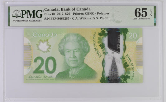 Canada 2012 BC-71b PMG Gem UNC 65 EPQ 20 Dollars