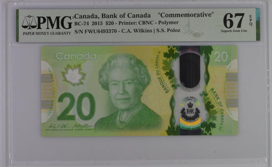Canada 2015 BC-74 PMG Superb Gem UNC 67 EPQ 20 Dollars Commemorative