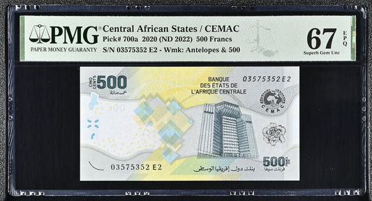 Central African States- CEMAC - 500 Francs 2020 (ND 2022) - Pick # 700a - PMG 67 EPQ