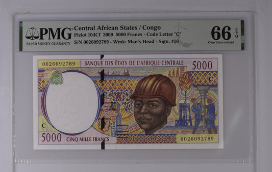 Central African States / Congo, 5000 Francs, 2000, P-104Cf, PMG66EPQ