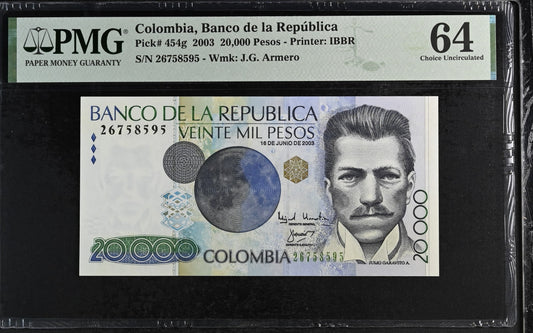 Colombia, 20.000 Pesos Oro 2003, Julio Garavito P-454g, PMG64