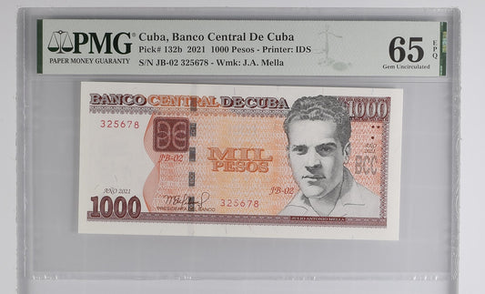 Cuba. Banco Central de Cuba 1000 Pesos 2021 P 132B Prefix: JB-02 Grade 66 EPQ