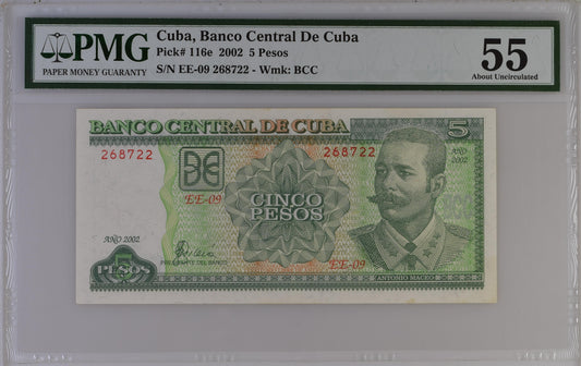 Cuba 2002 P-116e PMG About UNC 55 5 Pesos