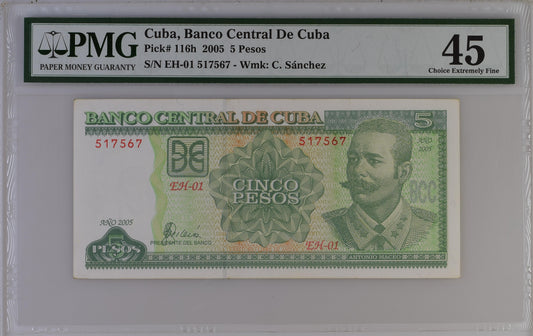 Cuba 2005 P-116h PMG Choice Extremely Fine 45 5 Pesos