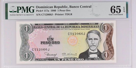 Dominican Republic 1980 P-117a PMG Gem UNC 65 EPQ 1 Peso Oro