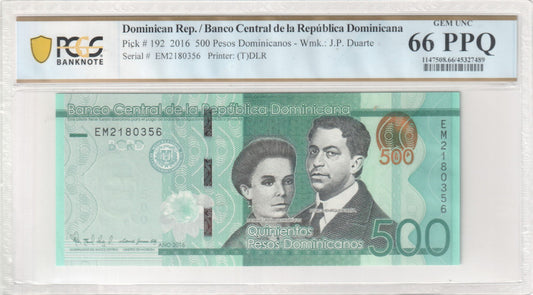 Dominican Republic 2003 P-172b PCGS Gem UNC 65 PPQ 500 Pesos Oro