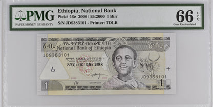 Ethiopia 2008 P-46e PMG Gem UNC 66 EPQ 1 Birr