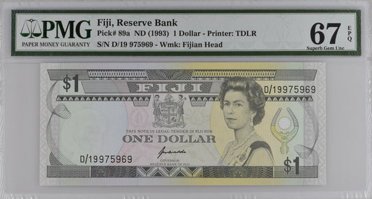 Fiji ND (1993) P-89a PMG Superb Gem UNC 67 EPQ 1 Dollar