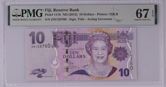 Fiji ND (2012) P-111b PMG Superb Gem UNC 67 EPQ 10 Dollars